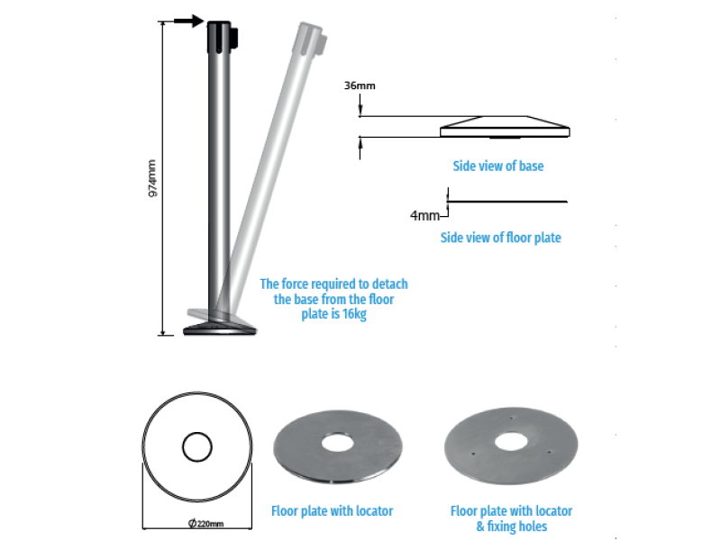 Tensabarrier Magnetic Base Chrome or Stainless Barrier Post 